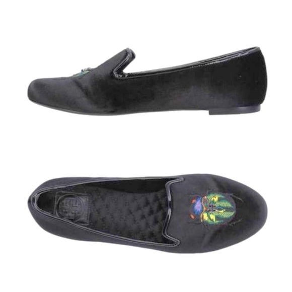 Tory Burch Beetle Embroidered Velvet Loafers Black Size 5.5 NWT - Picture 1 of 9